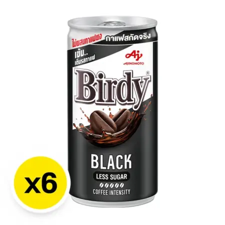 เบอร์ดี้ แบล็ค กาแฟปรุงสำเร็จพร้อมดื่ม สูตรน้ำตาลน้อย 170 มล. x 6