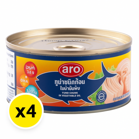 ARO ทูน่าชิ้นในน้ำมันพืช 185 กรัม x 4