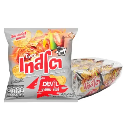 Testo Devil Real Potato Chเทสโต เดวิล มันฝรั่งแท้ทอดกรอบแผ่นหยัก กลิ่นบาร์บีคิวแมกซ์สไปซี่ ขนาด 42 กรัม (แพ็ก 6 ซอง)ips, Wavy, BBQ Max Spicy Flavor, 42 g., Pack of 6