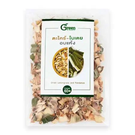 บี กรีน ตะไคร้-ใบเตย อบแห้ง (B Green Dried Lemongrass and Pandanus) ขนาด 60 กรัม