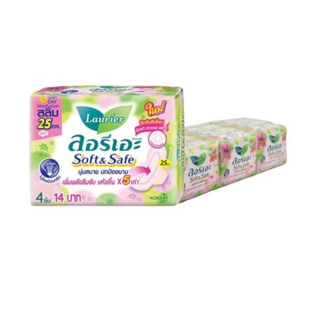 ลอรีเอะ ซอฟท์แอนด์เซฟ สลิม ผ้าอนามัยแบบมีปีก 25 ซม. 4 ชิ้น x 12