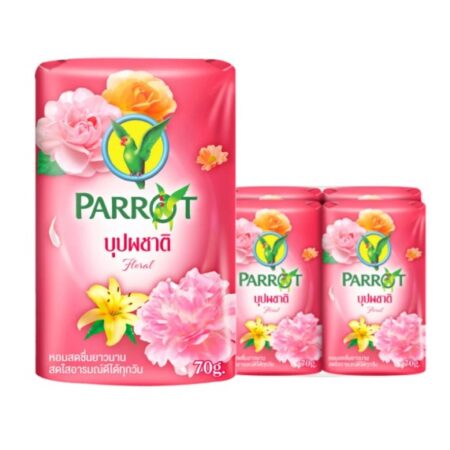 พฤกษานกแก้ว สบู่ก้อน กลิ่นบุปผชาติ สีชมพู ขนาด 70 กรัม แพ็ค 4 ก้อน